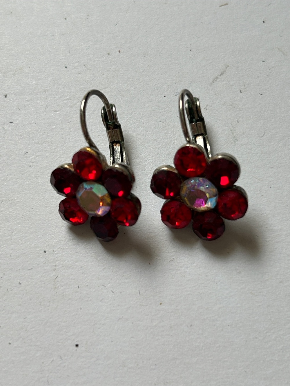 Red Crystal Flower Drop Earrings - Unbranded j38